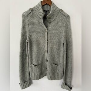 Talbots Lambswool Angora Cashmere Blend Military Cardigan Gray, EUC, Size Med